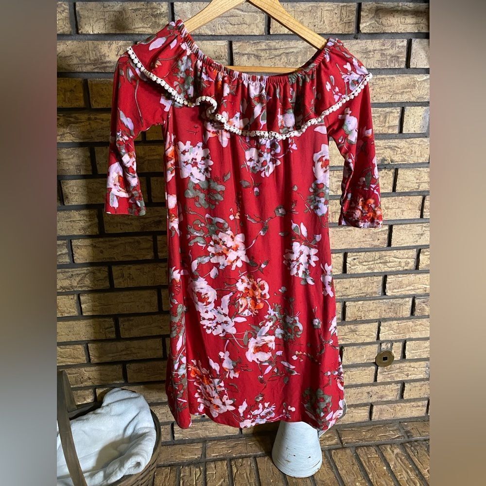 1st kiss off the shoulder red floral dress
